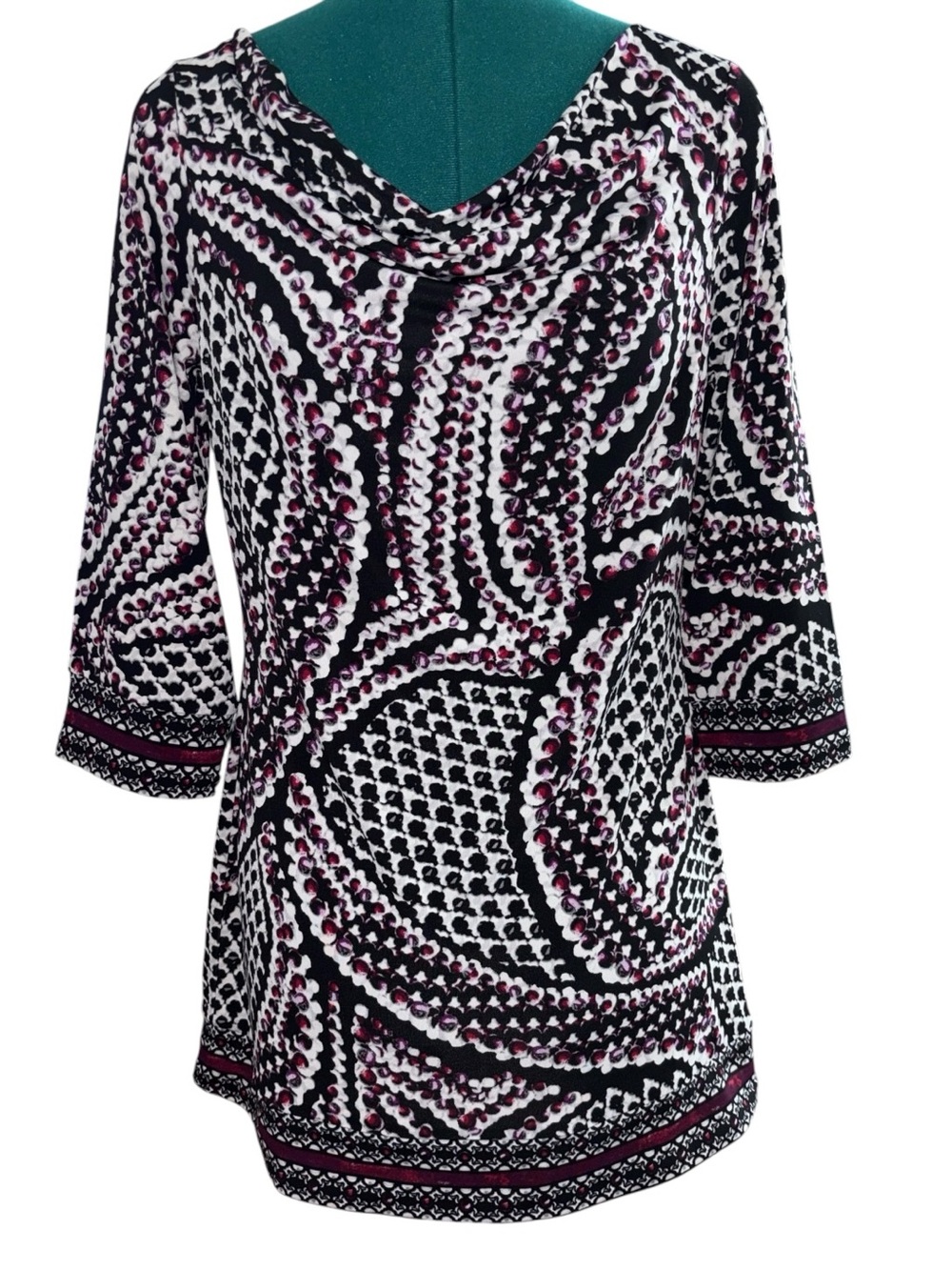 Wine Glass Print Tunic, P: 17.5”, L:28.5”Black/Burgundy